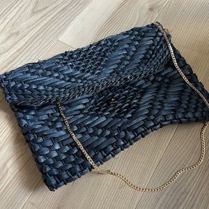 Navy/black woven anthropologie clutch